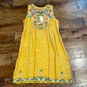 Brand new w tags Johnny Was marigold colored dress w embroidered flowers!